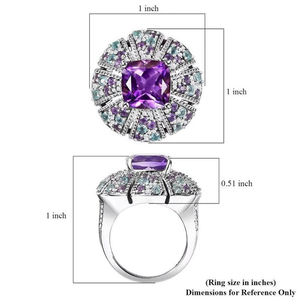 Amethyst Moissanite Multi Gemstone 5.85 ctw Floral Ring Sterling Silver Size 7