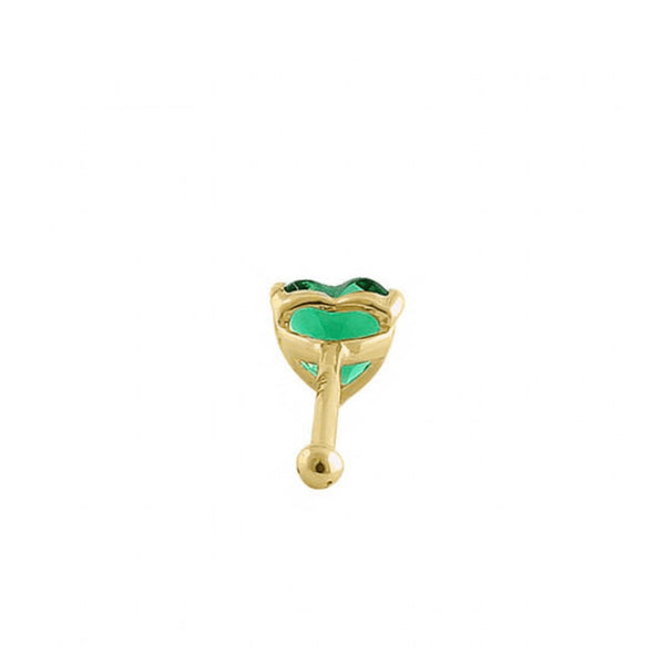 Solid 14K Yellow Gold Green Emerald Heart CZ  Nose Stud