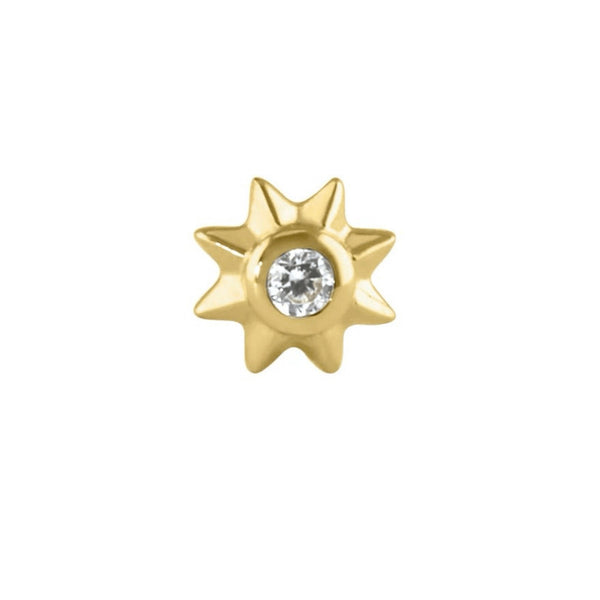 Solid 14K Gold Sun CZ Nose Stud New