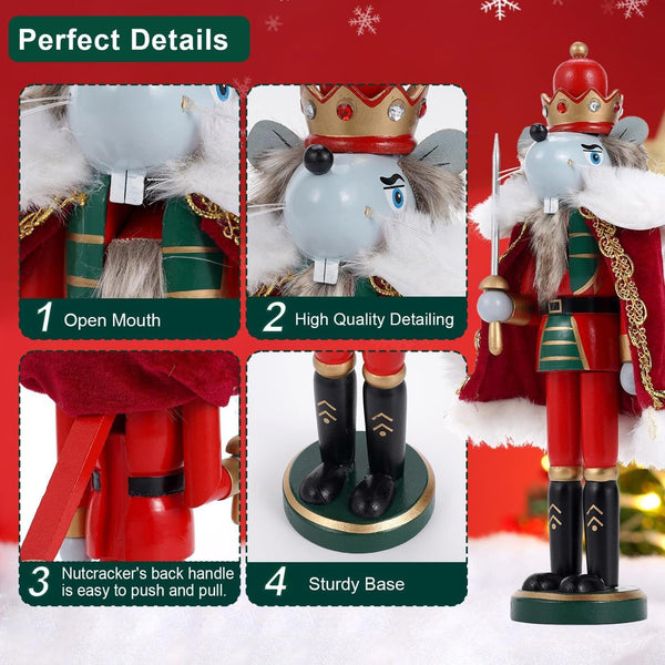 Christmas Decorations Mouse King Nutcracker Ornament 12 Inch Wooden Traditional