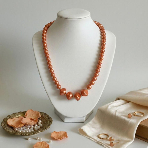 Rare Vintage Lustrous Peach Copper Pearl Statement Adjustable Necklace
