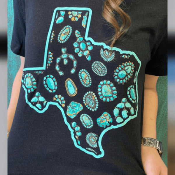 Texas In Turquoise Concho Casual Tee Womens Casual Western Top Size XL New