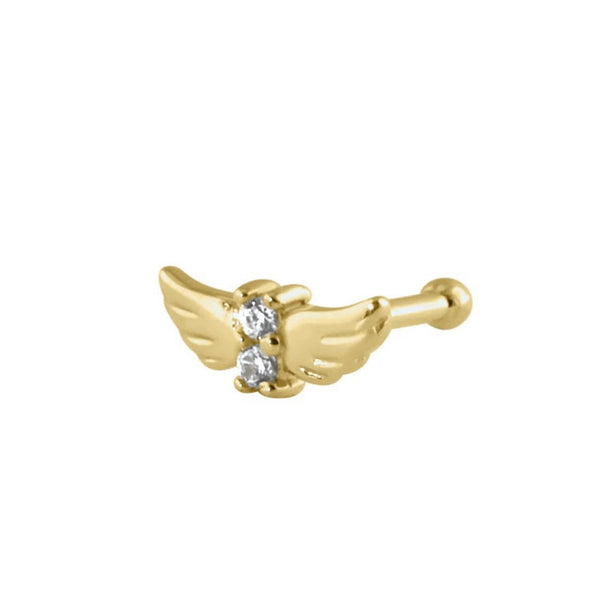 Solid 14K Gold CZ Wings Nose Stud New