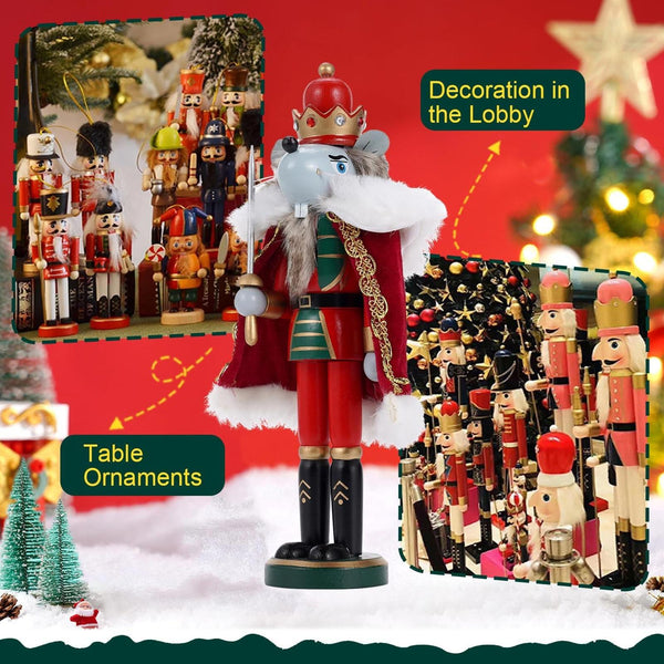 Christmas Decorations Mouse King Nutcracker Ornament 12 Inch Wooden Traditional
