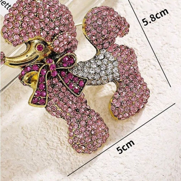 Rhinestone Silver Poodle Brooch