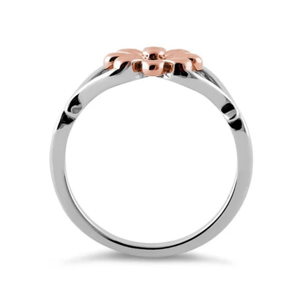 Sterling Silver Rose Gold Two Tone Daisy Flower Ring Size 4