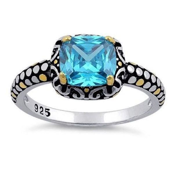 Sterling Silver Celtic Blue Topaz Cushion CZ Ring Brand New
