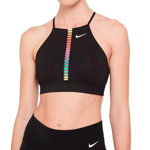 Nike Womens Dri-FIT Indy Rainbow Ladder Black Sports Bra Size XS