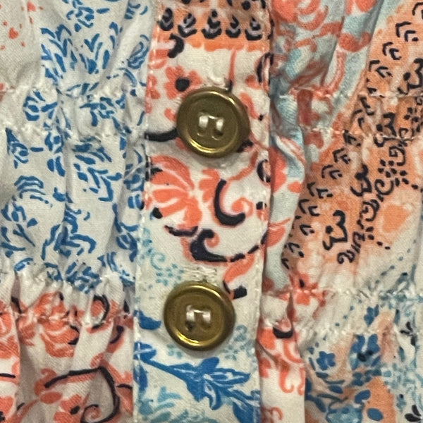 Liza Byrd Womens Floral Heart Patchwork Design Long Roll Tab Sleeved Blouse M