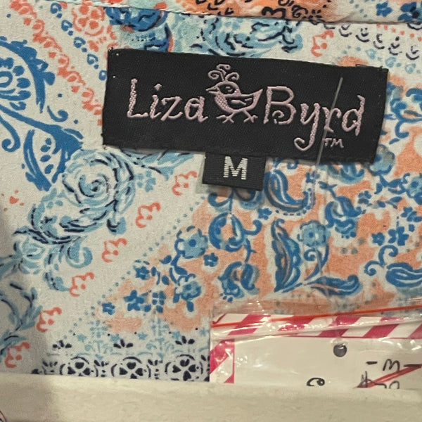 Liza Byrd Womens Floral Heart Patchwork Design Long Roll Tab Sleeved Blouse M