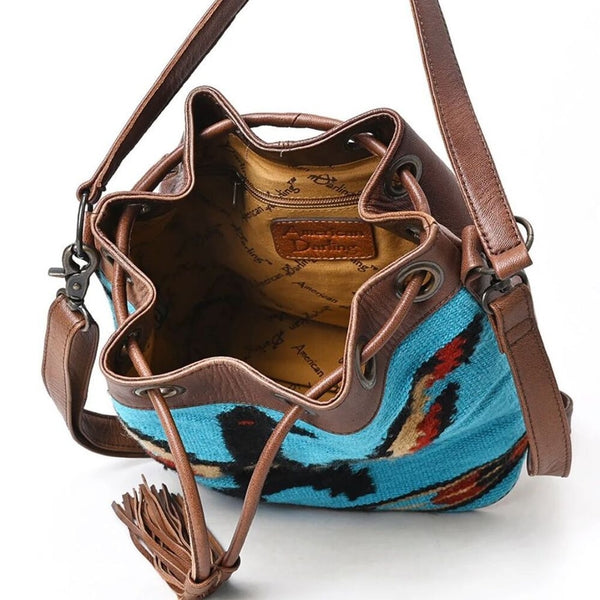 New Western Woven Thunderbird Leather Bucket Handbag
