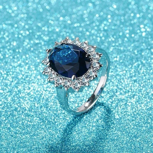 Oval Sapphire Blue Stone Ring Womens Sterling Silver Size 5