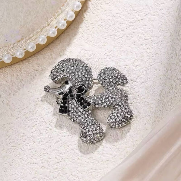 Rhinestone Silver Poodle Brooch