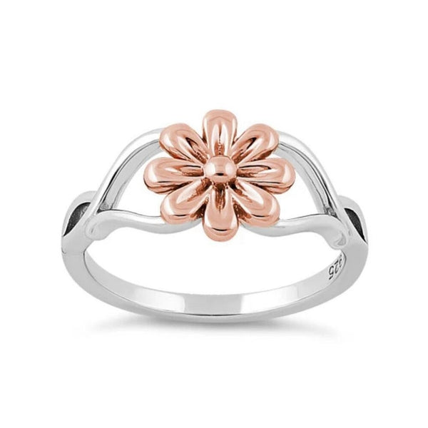 Sterling Silver Rose Gold Two Tone Daisy Flower Ring Size 4