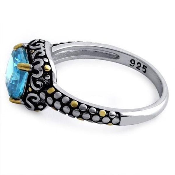 Sterling Silver Celtic Blue Topaz Cushion CZ Ring Brand New