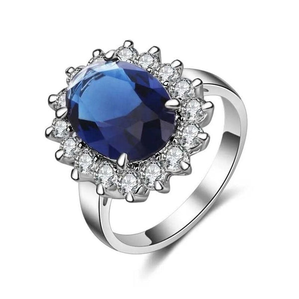 Oval Sapphire Blue Stone Ring Womens Sterling Silver Size 5