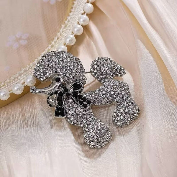 Rhinestone Silver Poodle Brooch