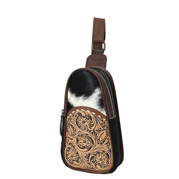 New Ohlay Bags Sling Hand Tooled Hair On Genuine Leather