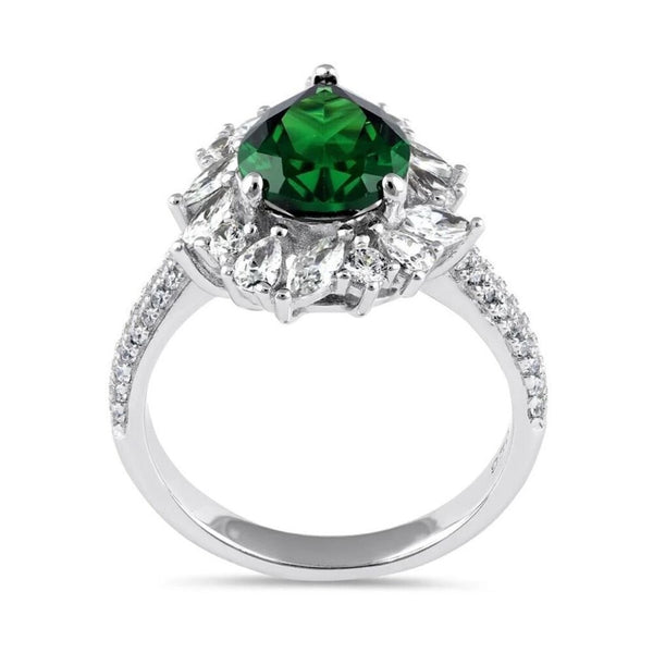 New Sterling Silver Pear Cut Emerald CZ Halo Ring Size 10