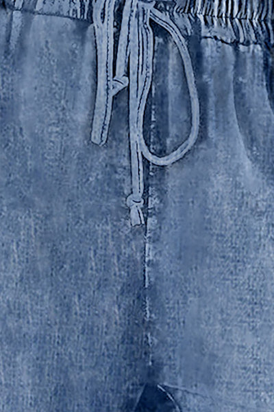 Elastic Waist Drawstring Denim Shorts
