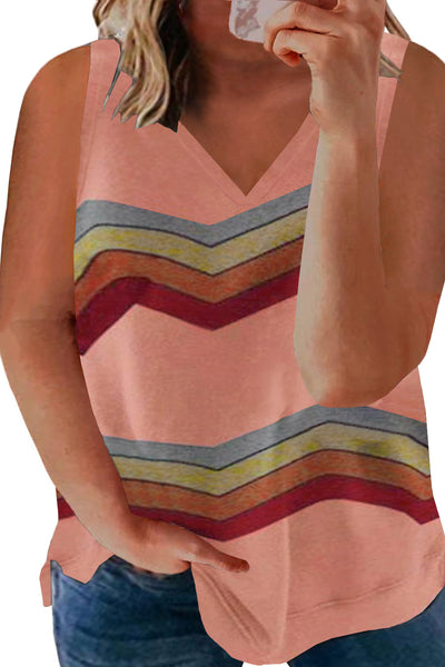 Striped Colorblock V Neck Plus Size Tank