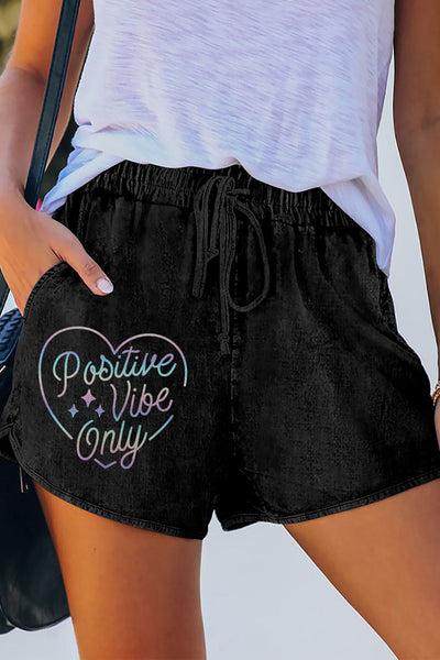 Elastic Waist Drawstring Denim Shorts
