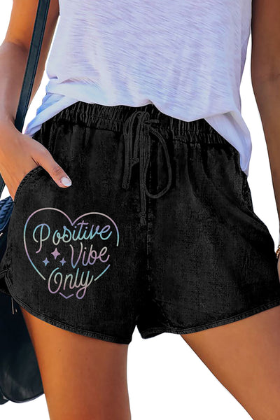 Elastic Waist Drawstring Denim Shorts