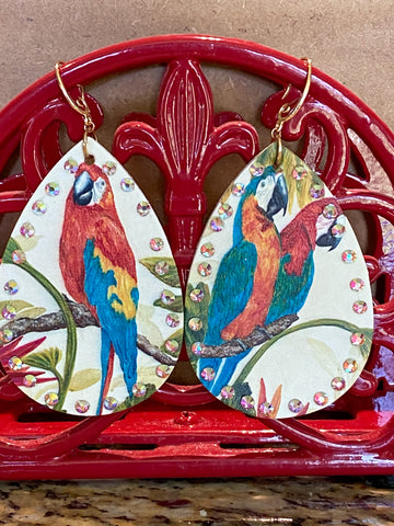 Bohemian Leather Print Parrot Leaf Dangle Earrings