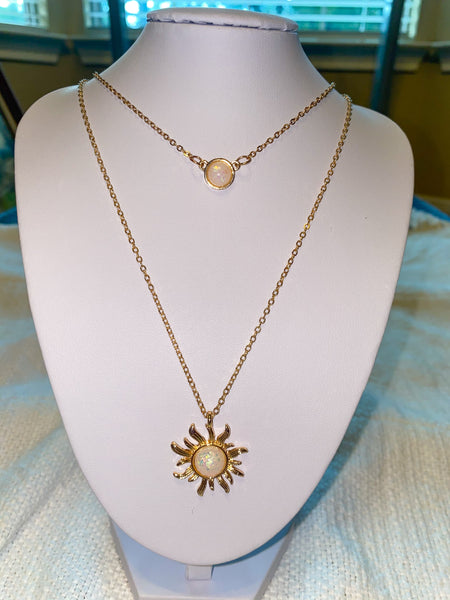 Sunflower and Opal Double Necklace