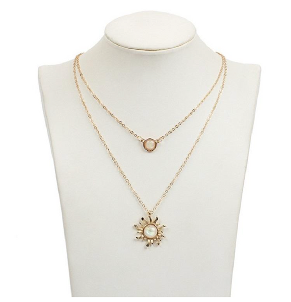 Sunflower and Opal Double Necklace
