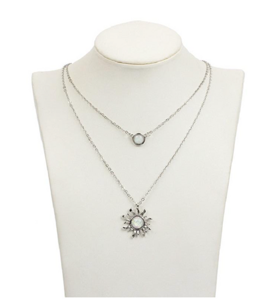 Sunflower and Opal Double Necklace