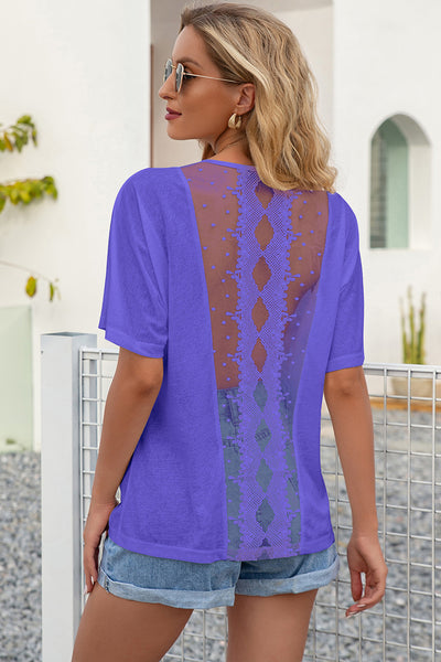 Sheer Mesh Lace Panel Back Top