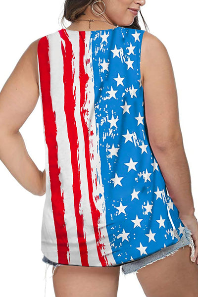 Striped Colorblock V Neck Plus Size Tank