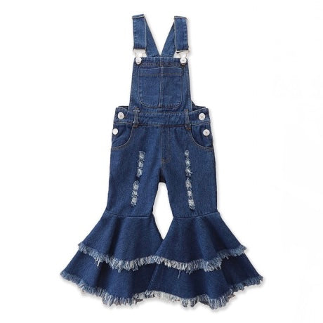 Girls Tiered Denim Bell Bottom Overalls