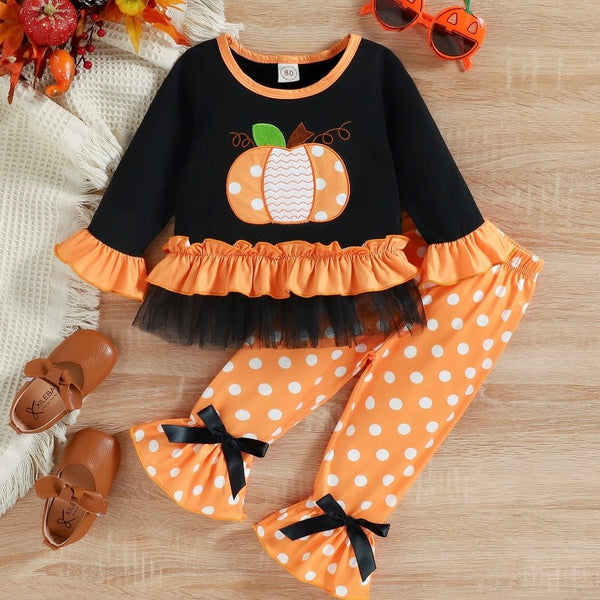Fall Pumpkin Polka Dot Set