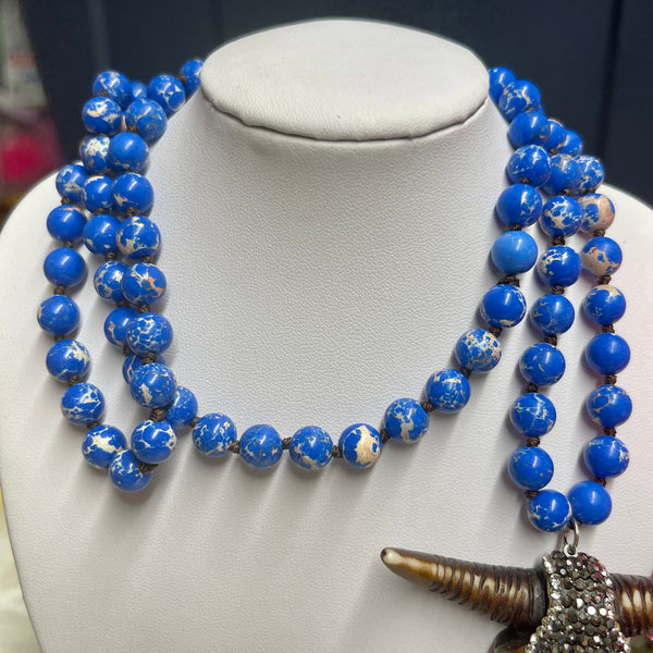 Stone Longhorn Cow Skull 30in Beaded Necklace