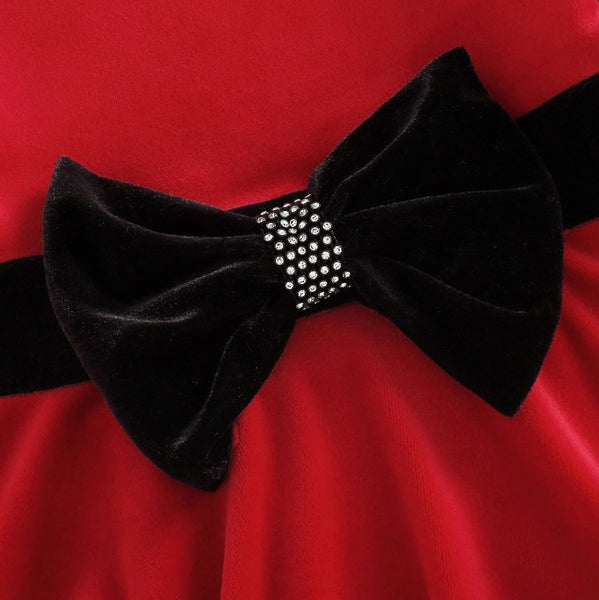 Girls Christmas Santa Long Sleeve Velvet Dress