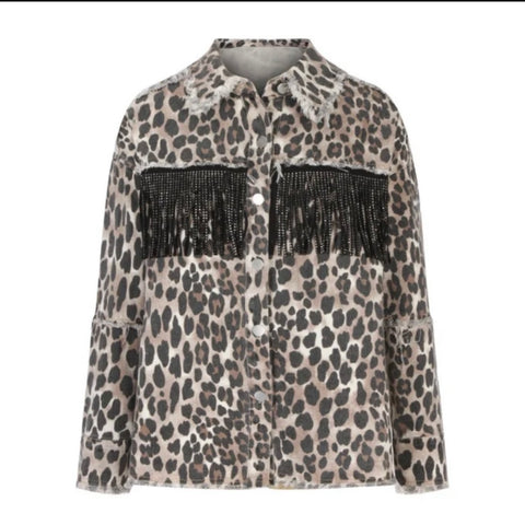 Western Leopard Fringe Denim Jacket