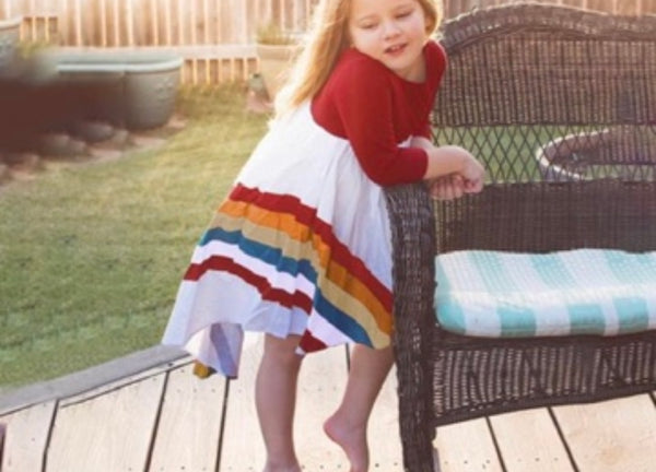 Rainbow Dress Girls High Low Long 3/4 Sleeve Casual Twirl Play Dress New