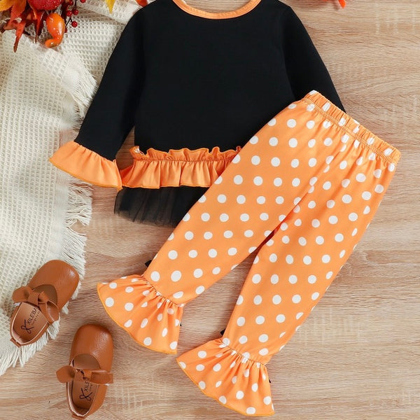 Fall Pumpkin Polka Dot Set