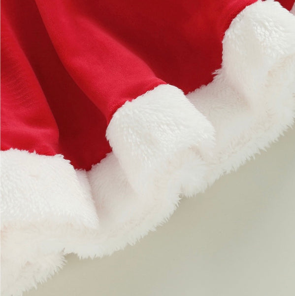 Girls Christmas Santa Long Sleeve Velvet Dress