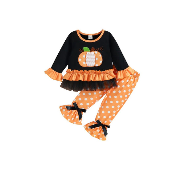 Fall Pumpkin Polka Dot Set