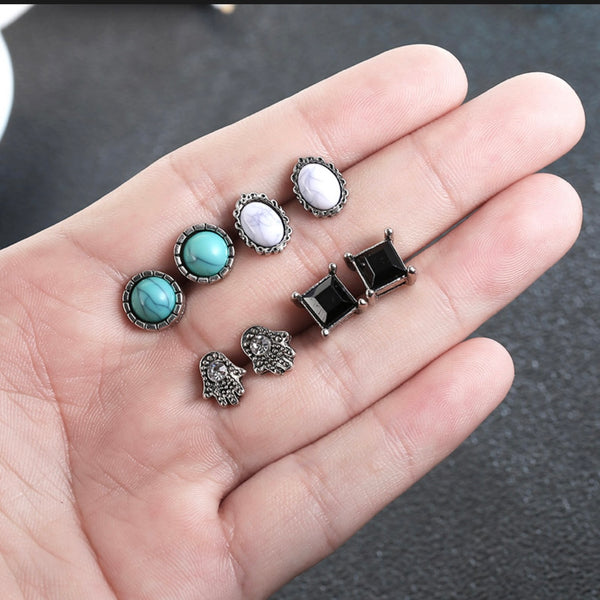 12 Pair Set Womens Marble Acrylic Fashion Stud Earrings