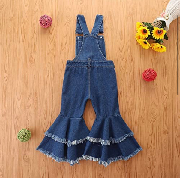 Girls Tiered Denim Bell Bottom Overalls